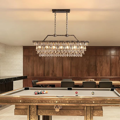 7PM Crystal Chandelier for Dining Room, 35 Inch Antique Bronze Chandelier, 7 Lights Rectangle Chandelier, Farmhouse Kitchen Island Lighting Hanging Light Fixture for Living Room, Entryway
