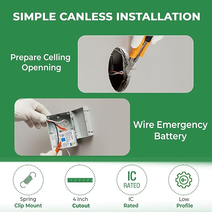 E2 LIGHTING 4" FIRE-Rated Downlight, 9W LED, 5 CCT TUNABLE 2700K-5000K, IC Rated, CANLESS RECESSED Ceiling Light, Commercial Indoor USE (4 in)