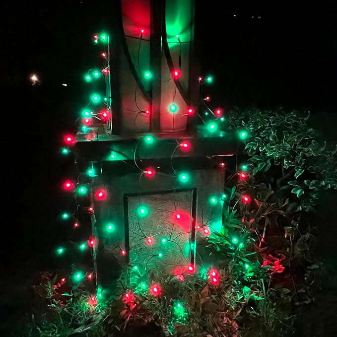 HISHINY LED Christmas Net Lights Outdoor, 5ftx5ft 100LED Green Wire, Connectable Bush Mesh Net Lights String for Halloween Christmas Party,Shrub,Yard,Tree（Red&Green）