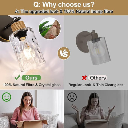 MOKATNG Set of 2 Wall Sconces for Bathroom, Coastal Modern Vanity Lights with Clear Glass Shade, Brown and Gold Bathroom Wall Lamp for Mirror Kitchen Living Room Hallway Cabinet Porch