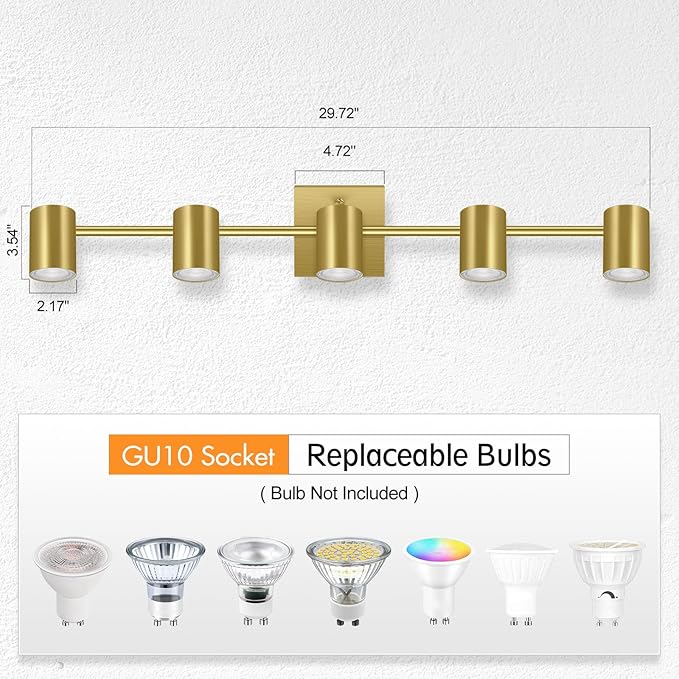 AUQUEE 5 Light Track Lighting Fixtures Ceiling, Gold Kichen Track Lighting, Rotatable Light Heads, Adjustable Modern LED Track Lights for Kitchen/Living Room/Hallway/Bar,GU10 Bulb Not Included