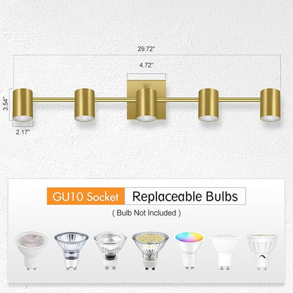 AUQUEE 5 Light Track Lighting Fixtures Ceiling, Gold Kichen Track Lighting, Rotatable Light Heads, Adjustable Modern LED Track Lights for Kitchen/Living Room/Hallway/Bar,GU10 Bulb Not Included