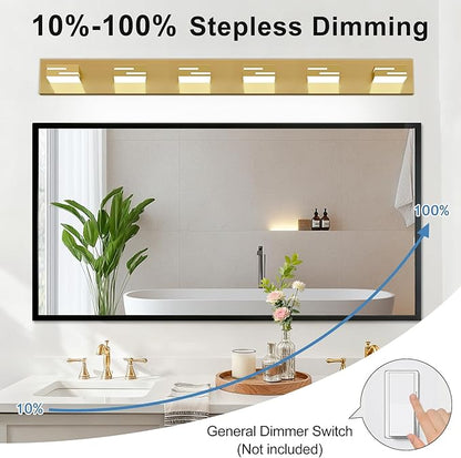 LED Modern Bathroom Vanity Light Fixtures, 6-Light 40-inch Dimmable Gold Vanity Lights for Bathroom Lighting Fixtures Over Mirror, with 360° Rotatable Heads (Cool White 6000K)