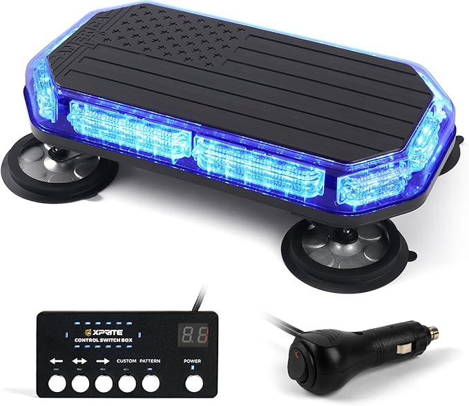 Xprite Blue LED Rooftop Strobe Beacon Police Lights,Advanced Controller,Magnetic Mount Emergency Security Caution Flashing Traffic Light Bar for Volunteer Firefighter First Responders Vehicles Trucks