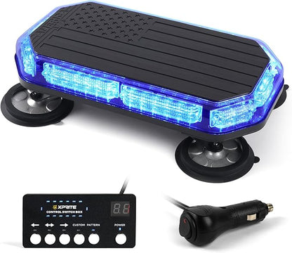 Xprite Blue LED Rooftop Strobe Beacon Police Lights,Advanced Controller,Magnetic Mount Emergency Security Caution Flashing Traffic Light Bar for Volunteer Firefighter First Responders Vehicles Trucks