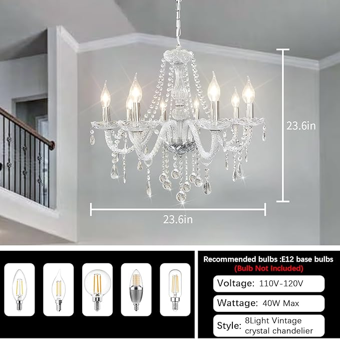 Crystal Chandeliers Candle Chandeliers Contemporary Elegant 8 Lights Dining Room Light Fixture LED Chandeliers Pendant Celing Lamp for Living Room, Bedroom, Gazebo
