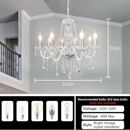 Crystal Chandeliers Candle Chandeliers Contemporary Elegant 8 Lights Dining Room Light Fixture LED Chandeliers Pendant Celing Lamp for Living Room, Bedroom, Gazebo