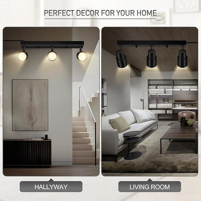 Plug-in Track Lighting LED, Track Light Fixtures Ceiling, Black Plug in Wall Lights with 14.8ft Cord, 3 Way Ceiling Spotlight for Kitchen, Rotatable Light Head for Bedroom Hallway(GU10 Socket,NO Bulb)