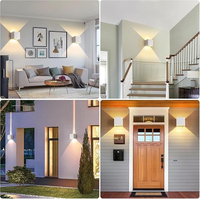 4-Pack 20W LED Outdoor Wall Lights Exterior/Interior,3 Colors Adjustable Wall Sconce,Modern Square Aluminum Wall Light,Up and Down Outdoor Lighting Fixtures,IP65 Waterproof Porch Light, ETL Listed
