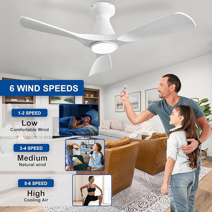 Depuley Ceiling Fans with Lights and Remote: Flush Mount Low Profile Ceiling Fan for Bedroom - Dimmable Indoor Outdoor Fan with APP Control White Timer