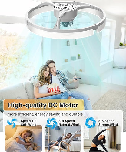 AIKVSXER 20" Ceiling Fan with Light, Modern Low Profile Fan Light, Quiet DC Motor, 6 Speeds, 3000K-6500K Dimmable LED, App & Remote Control, for Bedroom Living Room Indoor Home Decor