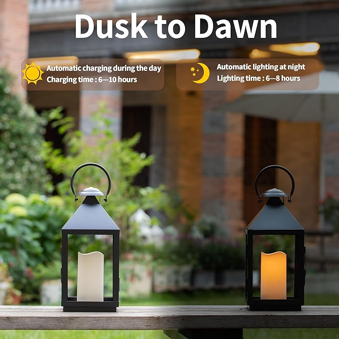 Solar Candles Outdoor Waterproof, 3" x 6" Ivory White Flameless Candles, Dusk to Dawn Light Sensor, LED Rechargeable Pillar Solar Candles for Outdoor Lanterns, Patio Decor, Set of 2