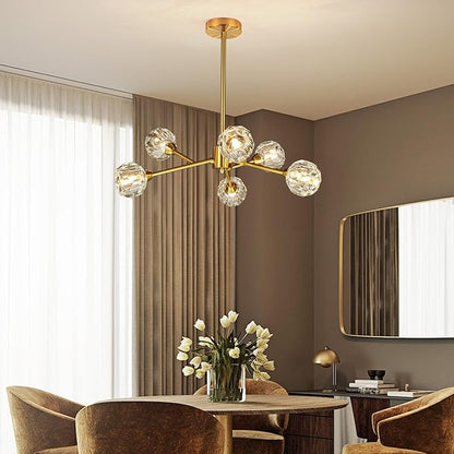 Weesalife Sputnik Chandeliers for Dining Room Light Fixture Over Table, Modern Crystal Chandeliers, 6 Lights Gold Lighting Fixtures for Living Room Bedroom Kitchen Island