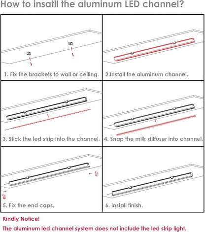 Besseto 8 Pack 6.6ft/2M Spotless LED Aluminum Channel,Flat Milky Diffuser Deep Aluminum Channel Profile Track Extrusion for LED Strip Light Width Up to 12mm