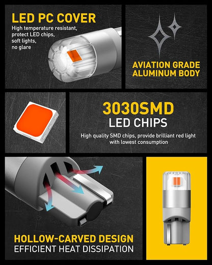AUXITO Red 194 LED Light Bulbs, Super Bright 1:1 Size, License Plate Light 168 2825 W5W T10 Error Free Car Bulbs for Dome Map Door Courtesy Side Marker Cornering Trunk Light (Pack of 2)