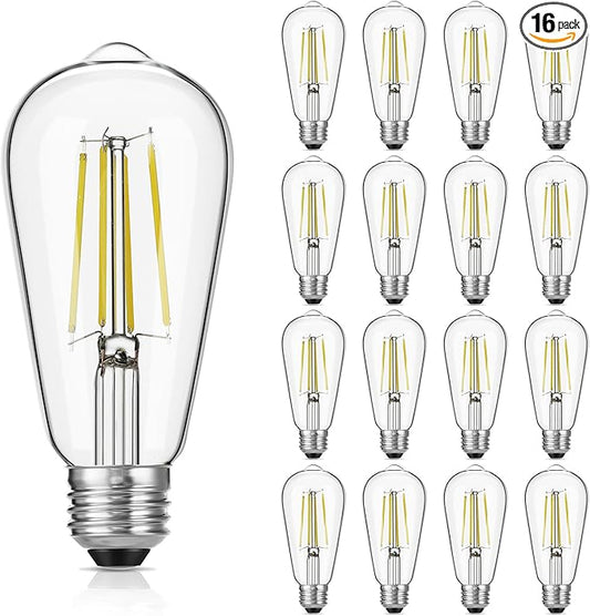 Gozelux Vintage LED Edison Bulb Dimmable 60W Equivalent 750 Lumens, 6W Edison Light Bulbs Daylight White 5000K, Antique ST58 LED Filament Bulb E26 Base, CRI 90+, Clear Glass, Pack of 16