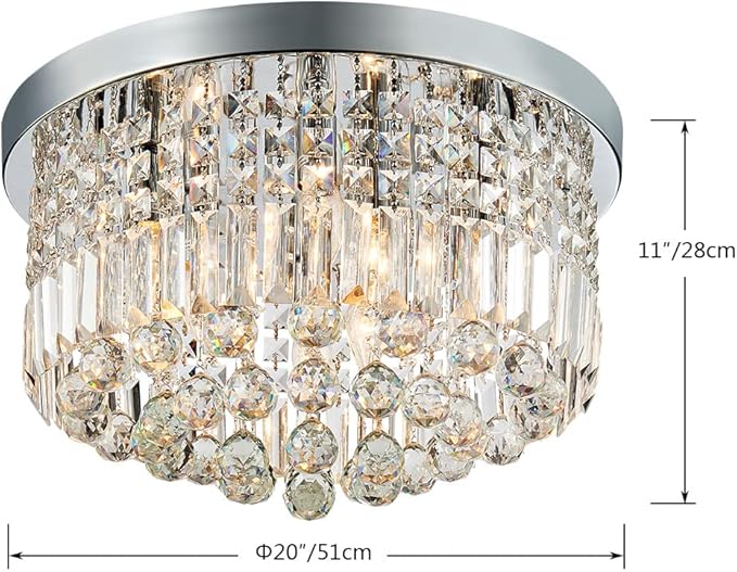 Saint Mossi Modern K9 Crystal Raindrop Chandelier Lighting Flush Mount LED Ceiling Light Fixture Pendant Lamp for Dining Room Bathroom Bedroom Livingroom 9 E12 LED Bulbs Required Height 11 x Width 20