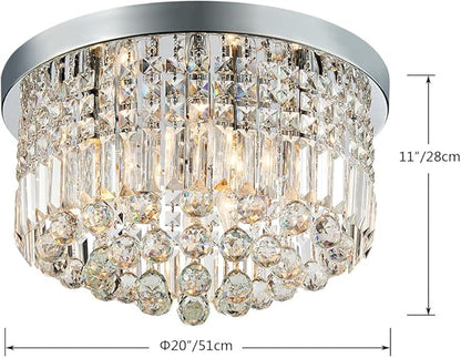 Saint Mossi Modern K9 Crystal Raindrop Chandelier Lighting Flush Mount LED Ceiling Light Fixture Pendant Lamp for Dining Room Bathroom Bedroom Livingroom 9 E12 LED Bulbs Required Height 11 x Width 20