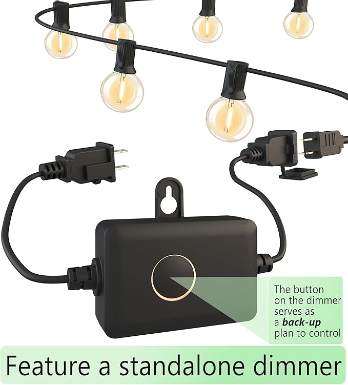 Outdoor-String-Lights-Patio-LED-Light-Outside 75FT Waterproof Dimmable Remote Outdoor Lighting 75 Globe Plastic G40 Bulbs Hanging Lights Connectable for Backyard Porch Party 1FT Bulbs spacing