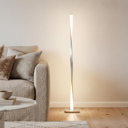 Brightech Helix LED Bright Floor Lamp for Living Rooms & Bedrooms, 48" Tall Pole Lamp, Dimmable Standing Lamp - Platinum Silver