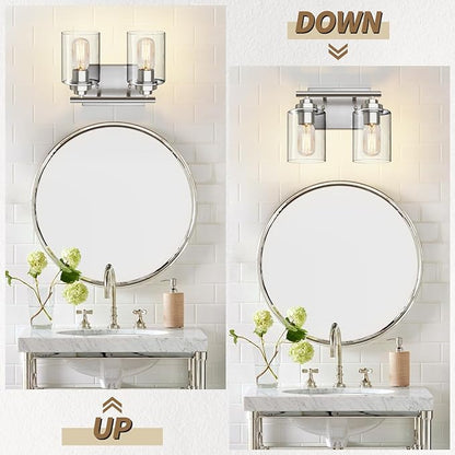 SKEJAO Bathroom Vanity Light Over Mirror,Vanity Light for Bathroom,Bathroom Light Fixture Wall Sconce Lighting for Bedroom,Living Room (Nickel, 2-Light)