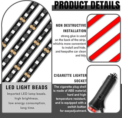 Car LED Strip Light, 24 LED RGB Auto Under Dash Interior Atmosphere Lights, 12V Ambient Night Light, Auto Interior Decorative Lamp, Universal Car Accessories (Red, Cigarette Adapter)