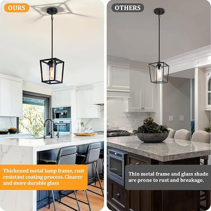 2 Pack Black Pendant Lights Kitchen Island, Farmhouse Pendant Light Fixtures with Glass Shade, Modern Kitchen Island Lighting Metal Cage Hanging Light for Hallway Entryway Dining Room Bathroom Foyer