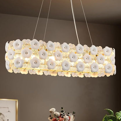 Modern Flower Glass Chandeliers for Dining Room L36” Oval Ceiling Pendant Light Fixture Luxury Gold 8-Light Contemporary Chandelier for Living Room Kitchen Island Bar, E12