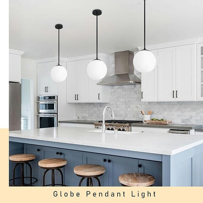 Bagood 10 Inch Globe Pendant Light Contemporary Globe Pendant Lights Black Mid Century Pendant Light Adjustable Hanging Light Fixture Matte Black Finished with Milk Glass Lampshade for Kitchen Island