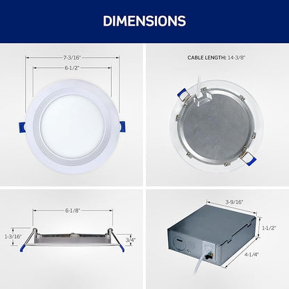 Leviton 6 in. Round Baffle Slim Downlight, 1100 Lumens, 5 CCT Color Selectable 2700K-5000K, Dimmable, DBR60-S1W, White