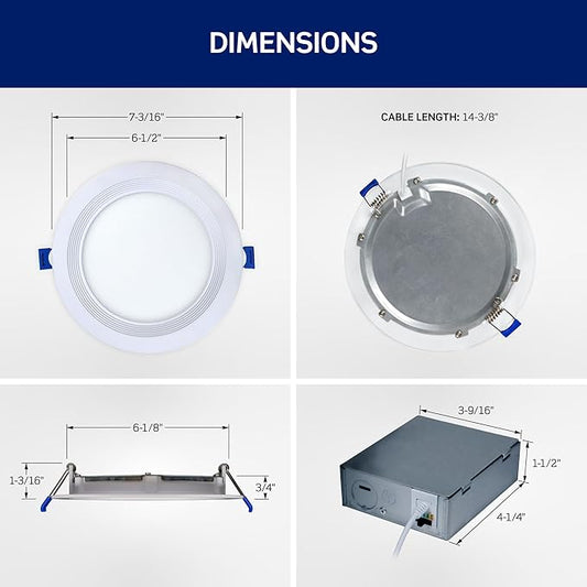Leviton 6 in. Round Baffle Slim Downlight, 1100 Lumens, 5 CCT Color Selectable 2700K-5000K, Dimmable, DBR60-S1W, White