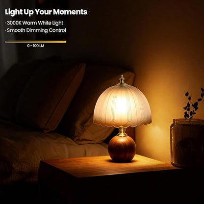 11.8" Decorative Wooden Table Lamp with Frosted Glass Shade, Dimmable Bedside Nightstand Lamp with E26 Socket & 6ft Cord, Small Accent Lamp for Bedroom & Living Room (Gradient)