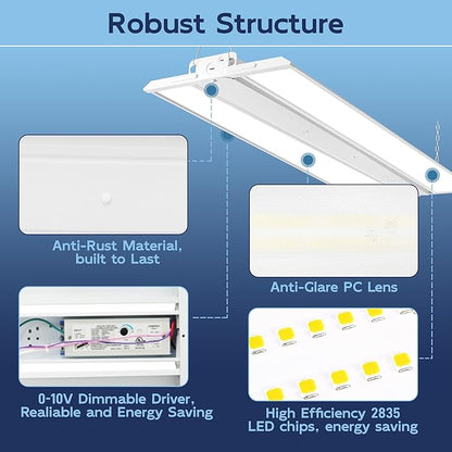 hykolity 2FT 150W LED Linear High Bay Shop Light, 20250lm 135LM/W 5000K Daylight, 100-277V, 0-10V Dimmable, Hanging Light for Warehouse Workshops, ETL Listed - 2 Pack