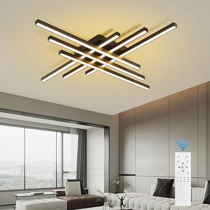 JAYMP 43.3" Modern Ceiling Light with Remote, Black Sputnik Ceiling Lamp, 96W Dimmable LED Lighting Fixture for Dining Room, Living Room, Kitchen Island, 6 Lights