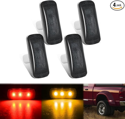Nilight Wheel Fender Side Marker Lights 4 PCS 3 LED Red Amber Front Rear Clearance Waterproof Plug And Play Smoked Lens Light Compatible With 2010-2018 Dodge Ram 2500 3500 Super Duty