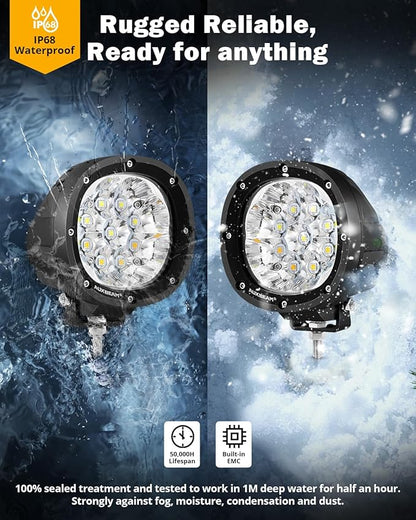 Auxbeam 6 Modes Amber White Round LED Pods, P4 Series 4 Inch 90W Flashing Offroad Strobe Lights, Dual Color Warning Off Road Fog Lights, 4x4 ATV Car Truck Spotlights, Pair