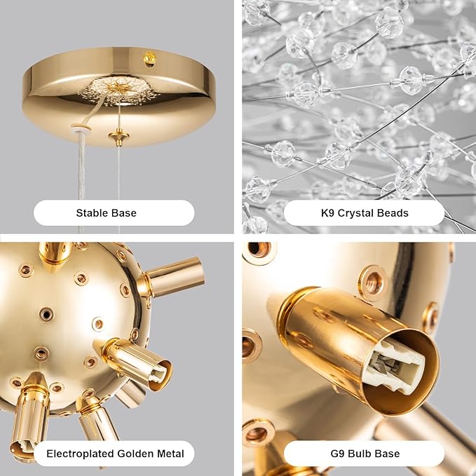 SineRise Modern Crystal Chandeliers Firework, Crystal Light Fixture, Dandelion Chandelier (8-Light, Gold) for Foyer Hallway Entryway Kitchen Bedroom