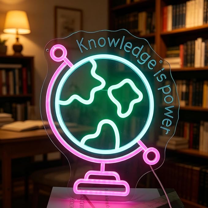 Nordstylee World Map Neon Light, 3D Globe LED Wall Sign in Pink Blue Green - Dimmable USB Powered Acrylic Light for Gaming Room, Kids Bedroom Decor, Cool Night Light Gift for Teens, Boys & Girls