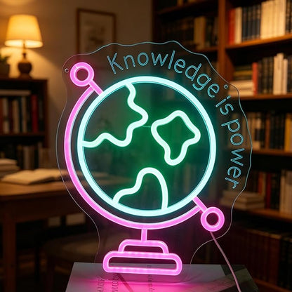 Nordstylee World Map Neon Light, 3D Globe LED Wall Sign in Pink Blue Green - Dimmable USB Powered Acrylic Light for Gaming Room, Kids Bedroom Decor, Cool Night Light Gift for Teens, Boys & Girls