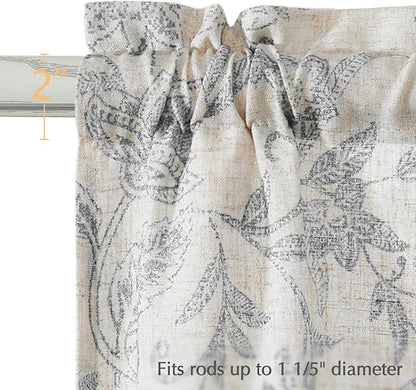 jinchan Floral Kitchen Curtains for Windows 36 Inch Gray Linen Tier Farmhouse Cafe Curtains Country Botanic Small Window Rod Pocket Rustic Flax for Laundry Bathroom RV 2 Panels Grey on Beige