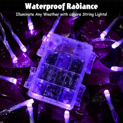 cshare String Lights Outdoor Waterproof 9.8ft 30 LED, Purple Fairy Lights Battery Operated with Timer Clear Wire for Indoor & Outdoor Christmas Halloween Decorations Garland Party Garden