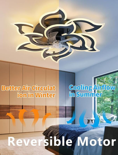 Ceiling Fans with Lights and Remote, 32Inch Modern Low Profile Ceiling Fan with App Control, Dimmable LED Flush Mount Ceiling Fan Lights, Ceiling Fans for Livingroom，Diningroom, Kitchen, Indoor-Black