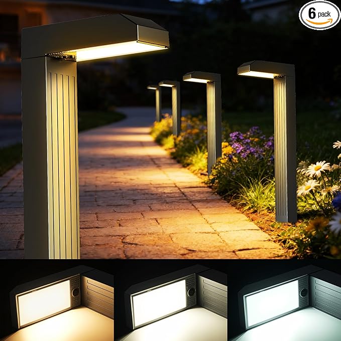 Vosaro Solar Pathway Lights Outdoor, 6 Pack 3-in-1 Solar Walkway Lights with 3000K/4500K/6000K, Tempered Glass Panel & IP65 Waterproof, Auto On/Off Landscape Lighting for Path Step Yard Driveway