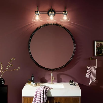 Kichler Farum 26" 3-Light Bathroom Vanity Light Fixture with Clear Glass in Black, Modern Wall Mount Over Mirror for Single or Double Vanity, Powder Room (26" x 9.5" x 9.5"), 55155BKCLR