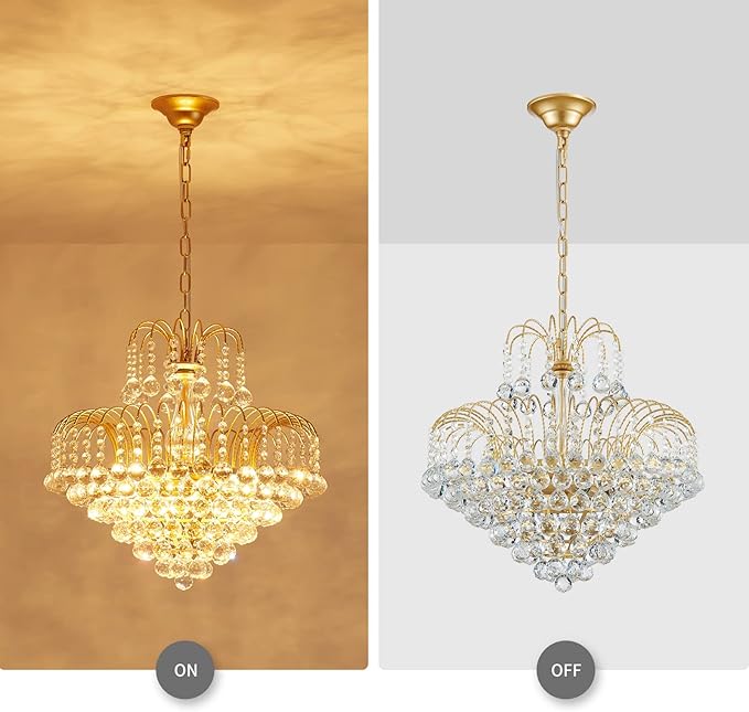 WUZUPS Crystal Chandelier Pendant Flushmount Ceiling Light Modern Lighting Fixture for Bedroom Hallway Bar Kitchen Bathroom, H 17.3" x W 18.9", Gold, E12 Base