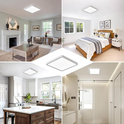 12 Inch 6PK Square LED Flush Mount Ceiling Light, 24W, 2500LM, 3000K/4000K/6000K CCT Selectable, LED Flat Panel Low Profile Ceiling Light Fitures for Hallway, Kitchen, Bedroom, Laundry Room