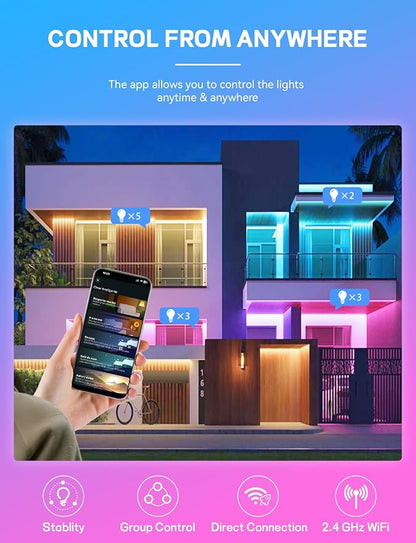 Smart Light Bulbs, WiFi & Bluetooth 5.0, Work with Alexa Google Assistant, App Control, Color Changing LED Bulb,E26 800LM Dimmable RGB Lights, Smart Home Lighting, Dimmable, 4Pack with Remote