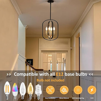 Black and Gold Chandelier for Dining Room Light Fixture, Chandelier for Entryway Light Fixture Foyer Lighting Fixtures Adjustable Modern Farmhouse Chandelier for Living Room Pendant Lights Kitchen