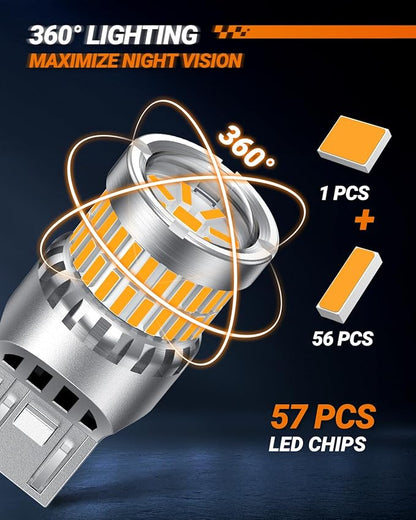 SEALIGHT 7440 7443 LED Bulbs Amber Yellow, Upgraded T20 7444 7443NA 7441 W21W 992 LED 56-SMD with Projector Lens, Need Extra Load Resistor for Front Rear Turn Signal Lights, Pack of 2