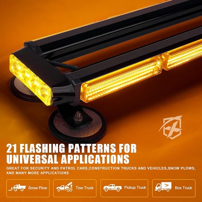 Xprite Amber COB LED Rooftop Strobe Flashing Light Bar Double Side 26" High Visibility Emergency Hazard Warning Beacon Lights w/Magnetic Base for Safety Vehicles Tow Trucks Pickup Cars Snowplow